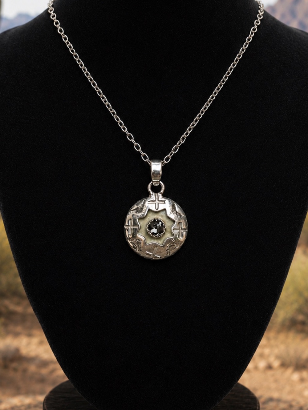 Pendant Shadow Box White Buffalo Turquoise Sterling Silver Southwestern